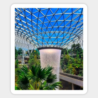 Roof waterfall and sky train track in Changi airport V Sticker